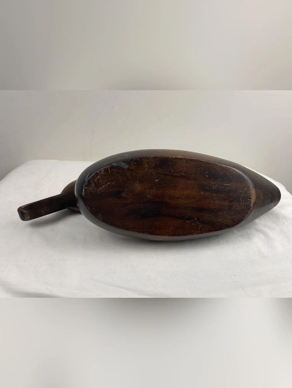 Vintage Hand-Carved Solid Wood Duck Decoy - Rustic Folk Art Mallard - 13”